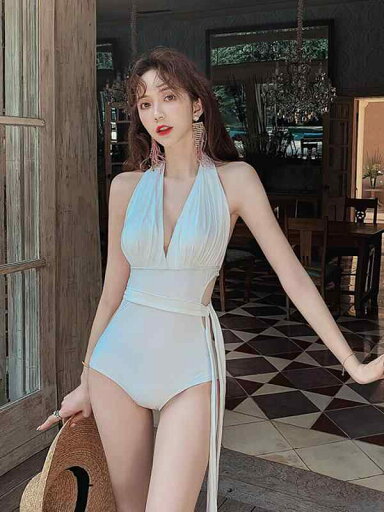 ワンピース 水着 レディース かわいい 夏 プール ビーチ バックレス ホワイト カジュアル ノースリーブ 三角 ワンピース 水着 レディース かわいい 夏 プール ビーチ バックレス ホワイト カジュアル ノースリーブ 三角