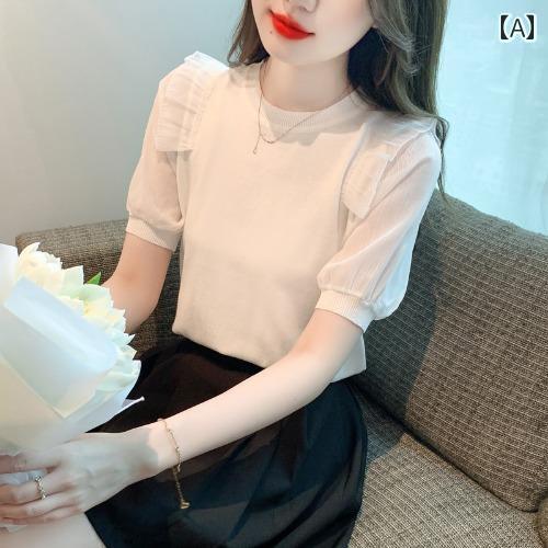 レディース 夏 トップス シャツ 大人 かわいい ガーリー サマー 婦人服 快適 女性用 半袖 T おしゃれ スリム 体型カバー ユニーク 美形 シフォン パフスリーブ レディース 夏 トップス シャツ 大人 かわいい ガーリー サマー 婦人服 快適 女性用 半袖 T おしゃれ スリム 体型カバー ユニーク 美形 シフォン パフスリーブ