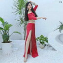 ベリーダンス レディース 初心者 春夏 セット 練習服 パフォーマンス 衣装 レッド レディース コットン