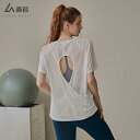 レディース ヨガ 美しい バック ブラウス スポーツ トップス 夏 ショート ランニング トレーニング フィットネス カジュアル Tシャツ ラウンドネック アウ...