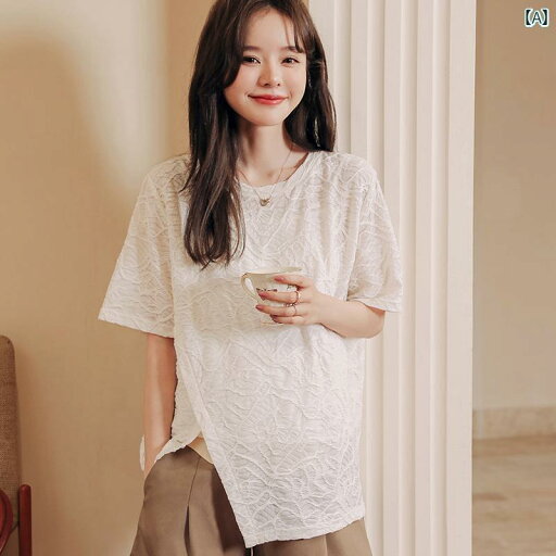 夏 マタニティウェア サマーウェア マタニティ T シャツ 半袖 レイヤリング ゆったり ショート トップス 女性用 用 お尻 体型 カバー 夏 マタニティウェア サマーウェア マタニティ T シャツ 半袖 レイヤリング ゆったり ショート トップス 女性用 用 お尻 体型 カバー