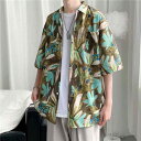 柄シャツ アロハ シャツ メンズ ファッション 半袖 イン 風 花柄 シャツ ジャケット ゆったり 夏 トップス カジュアル プリント ゆったり レジャー ポインテッドカラー