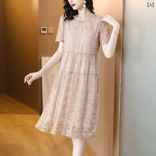 レディース 夏 ワンピース きれいめ 上品 ミセス 婦人服 女性 重厚 桑 半袖 ドレス 刺繍 フレッシュ スカート レディース 夏 ワンピース きれいめ 上品 ミセス 婦人服 女性 重厚 桑 半袖 ドレス 刺繍 フレッシュ スカート