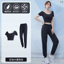 ヨガ 服 セット レディース 夏 ランニング スポーツウェア 半袖 トレーニング フィットネス レディース フード タイト チタン