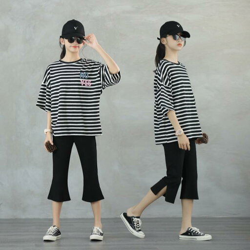 女の子 ストライプ Tシャツ 綿 子供服 夏服 子供服服 トップス 黒 ワイドパンツ 薄手 通気性 キッズ スポーツ 半袖 女の子 ストライプ Tシャツ 綿 子供服 夏服 子供服服 トップス 黒 ワイドパンツ 薄手 通気性 キッズ スポーツ 半袖