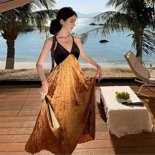 レディース 夏 リゾート ワンピース 海辺 休暇 ビーチ ドレス 女性 旅行 写真撮影 衣装 スーパー フェアリー カラーマッチング プリーツ ホルターネック 背中 開いた レディース 夏 リゾート ワンピース 海辺 休暇 ビーチ ドレス 女性 旅行 写真撮影 衣装 スーパー フェアリー カラーマッチング プリーツ ホルターネック 背中 開いた