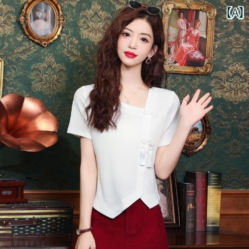 レディース 夏 トップス シャツ 大人 かわいい ガーリー サマー 婦人服 快適 女性 不規則 半袖 T ファッション 中華風 レディース 夏 トップス シャツ 大人 かわいい ガーリー サマー 婦人服 快適 女性 不規則 半袖 T ファッション 中華風
