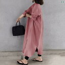 レディース エスニック ドレス ワンピース マレーシア 服 綿 リネン レトロ 無地 フル ボタン ミドル丈 シャツ ドバイ