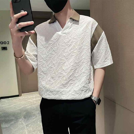 メンズ シャツ 襟 半袖 Tシャツ 夏 薄手 ひんやり 涼しい 快適 七分袖 半袖 ポロシャツ Vネック レジャー ファッション スリムフィット メンズ シャツ 襟 半袖 Tシャツ 夏 薄手 ひんやり 涼しい 快適 七分袖 半袖 ポロシャツ Vネック レジャー ファッション スリムフィット