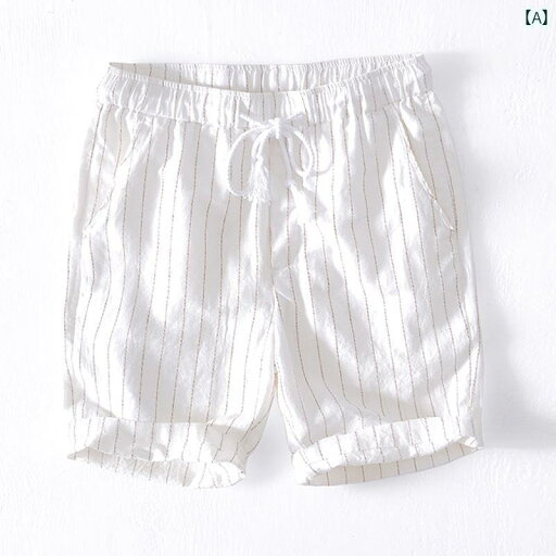 夏 パンツ ハーフ 用 白い ストライプ ショート 涼しい コットンリネン ストレート ドローストリング ゆったり 多目的 クォーター 夏 パンツ ハーフ 用 白い ストライプ ショート 涼しい コットンリネン ストレート ドローストリング ゆったり 多目的 クォーター