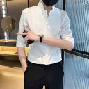 メンズ シャツ スタイリッシュ トップス メンズ カジュアル シャツ 半袖 夏 ひんやり 涼しい 快適 メンズ シンプル 七分袖 薄手 スリムフィット 通気性 レジャー