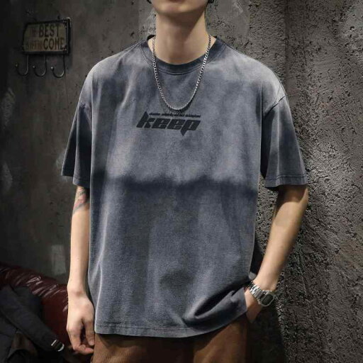 メンズ アメリカン レトロ 小さめ ネック ライン Tシャツ 半袖 夏 ヘビーウォッシュ エイジング グラデーション コットン 五分袖 ショートスリーブ ラウンドネック ファッション かっこいい ゆったり メンズ アメリカン レトロ 小さめ ネック ライン Tシャツ 半袖 夏 ヘビーウォッシュ エイジング グラデーション コットン 五分袖 ショートスリーブ ラウンドネック ファッション かっこいい ゆったり
