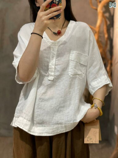 レディース 夏 カジュアル シャツ トップス 半袖 おしゃれ お母さん 普段使い 婦人服 薄手 V ネック T 女性 無地 レトロ リネン プルオーバー レディース 夏 カジュアル シャツ トップス 半袖 おしゃれ お母さん 普段使い 婦人服 薄手 V ネック T 女性 無地 レトロ リネン プルオーバー