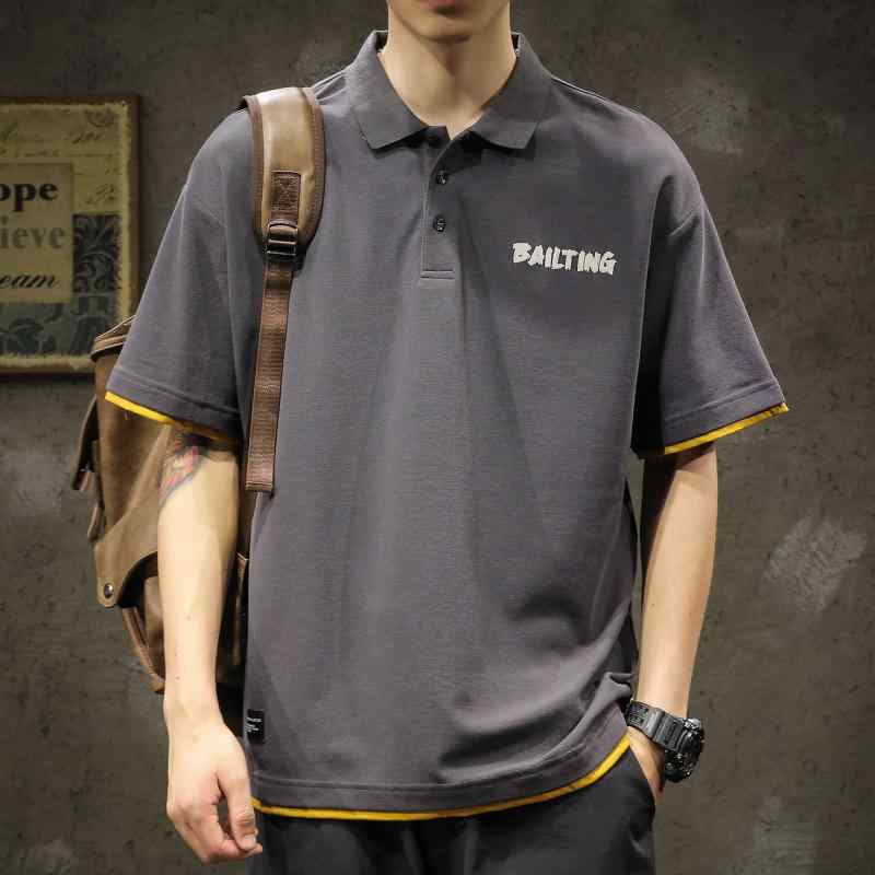 ポロシャツ メンズ アメリカ ストリート ファッション 半袖 ゆったり 大きめサイズ 夏休み セットアップ Tシャツ ファッション かっこいい ラウンドネック カジュアル
