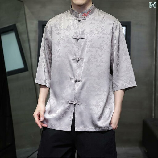 メンズ 涼しげ 唐装 チャイナ風 夏 薄手 刺繍 半袖 シャツ 中国 漢服 大きめサイズ 五分袖 トップス メンズ 涼しげ 唐装 チャイナ風 夏 薄手 刺繍 半袖 シャツ 中国 漢服 大きめサイズ 五分袖 トップス