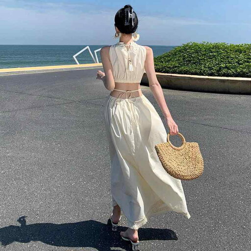 夏 タッセル ホリデー ワンピース リゾート ワンピ フレンチ ウエスト 露出 ホルターネック サスペンダー ドレス 女性 プリーツ ロング スカート 夏 タッセル ホリデー ワンピース リゾート ワンピ フレンチ ウエスト 露出 ホルターネック サスペンダー ドレス 女性 プリーツ ロング スカート