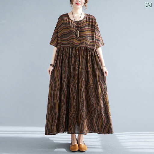 レディース 夏 ワンピース ビーチ リゾート サマードレス プリント プルオーバー ラウンドネック ホリデー スタイル レトロ ロング スカート 体型カバー 綿 リネン ドレス レディース 夏 ワンピース ビーチ リゾート サマードレス プリント プルオーバー ラウンドネック ホリデー スタイル レトロ ロング スカート 体型カバー 綿 リネン ドレス