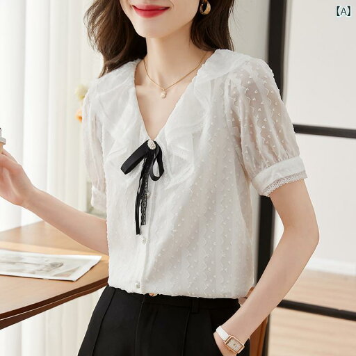 レディース 婦人服 レディース トップス シャツ ブラウス シフォン 夏 ジャガード シック パフスリーブ レディース 婦人服 レディース トップス シャツ ブラウス シフォン 夏 ジャガード シック パフスリーブ
