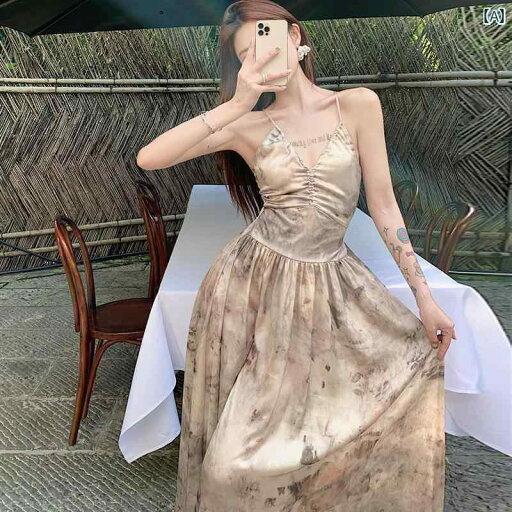 レディース リゾート ワンピース ハイエンド レトロ 油絵 プリントホルターネック バック レス ドレス ビーチ 旅行 写真撮影 衣装 ロング レディース リゾート ワンピース ハイエンド レトロ 油絵 プリントホルターネック バック レス ドレス ビーチ 旅行 写真撮影 衣装 ロング