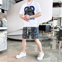 メンズ セットアップ スポーツ ビーチ 夏ウェア 2点セット シャツ Tシャツ 半袖 ショートパンツ 夏 ファッション カジュアル 通気性 刺繍 個性