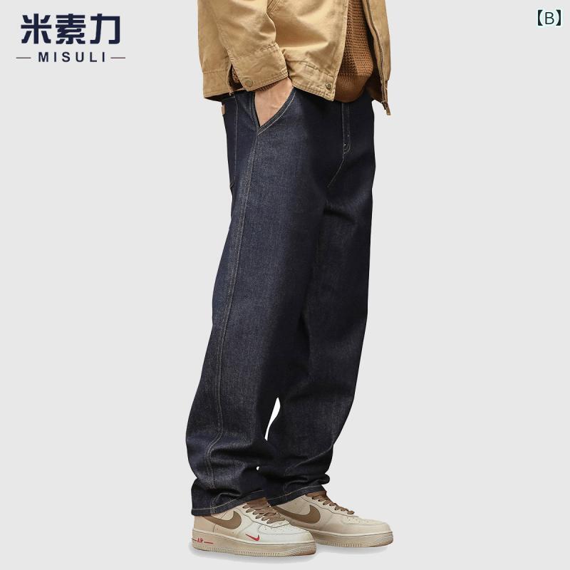 メンズ デニム ロングパンツ ストレート 韓国 カジュアル ストリート おしゃれ 着やい 動きやい 快適 イベント レジャー アウトドア キャンプ