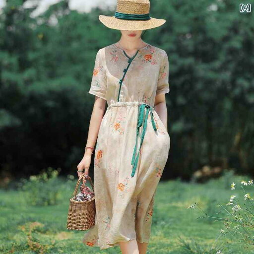 レディース サマー ワンピース きれいめ 上品 婦人服 マザーズ 高級感 ラミー プリント ドレス フェミニン リネン V ネック 綿麻 エスニック レトロ ロング レディース サマー ワンピース きれいめ 上品 婦人服 マザーズ 高級感 ラミー プリント ドレス フェミニン リネン V ネック 綿麻 エスニック レトロ ロング