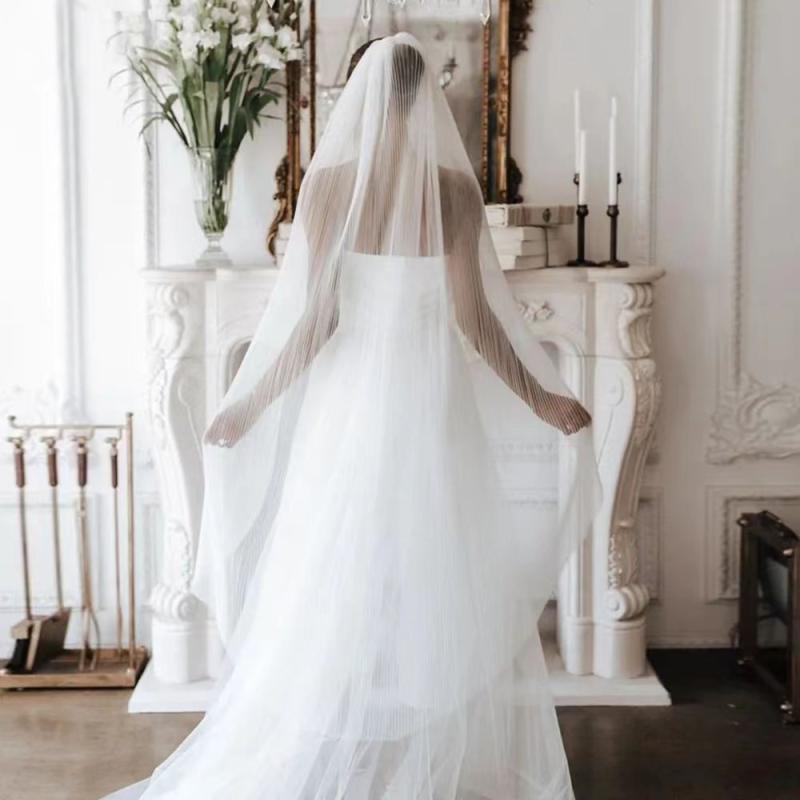 ウェディングベール ブライダル 結婚式 エレガント プリンセス 花嫁 ドレス 単層 プリーツ ソフト ガーゼ ヌード ガーゼ ドレス ヘッド ドレス コーム SNS映え 綺麗