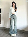 レディース デニム フレアパンツ 韓国 かわいい おしゃれ 脚長 細見え アップ ハイウエスト 快適 快適 イベント フェス レジャー アウトドア 女子会 旅行 普段着 ダンス パフォーマンス