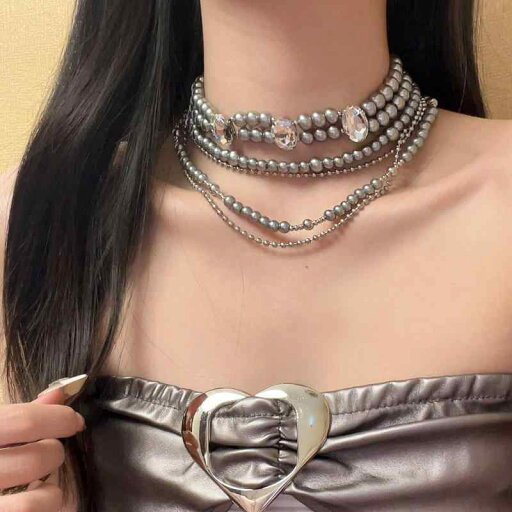ネックレス レディース アクセサリー 多層 多層 重ね付け風 プラチナシルバー グレー イミテーション タヒチパール 美デコルテ 華奢 かわいい ネックレス レディース アクセサリー 多層 多層 重ね付け風 プラチナシルバー グレー イミテーション タヒチパール 美デコルテ 華奢 かわいい