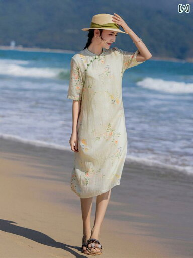 レディース 夏 ワンピース きれいめ 上品 マザーズ 婦人服 高級感 文学 ラミー プリント チャイナ ドレス 春 レトロ スタンドカラー ミッド スリーブドレス レディース 夏 ワンピース きれいめ 上品 マザーズ 婦人服 高級感 文学 ラミー プリント チャイナ ドレス 春 レトロ スタンドカラー ミッド スリーブドレス