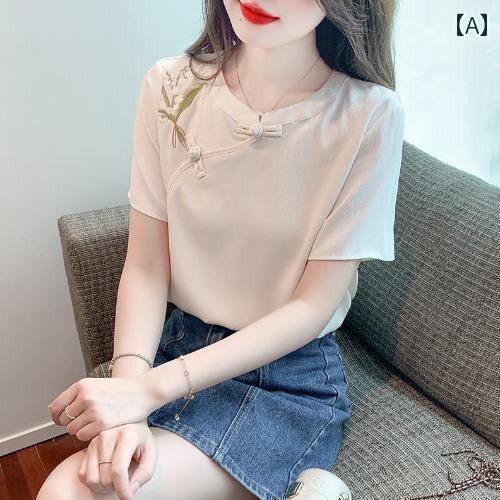 レディース 夏 トップス シャツ 大人 かわいい ガーリー サマー 婦人服 快適 女性 半袖 T 中華風 シフォンシャツ レディース 夏 トップス シャツ 大人 かわいい ガーリー サマー 婦人服 快適 女性 半袖 T 中華風 シフォンシャツ