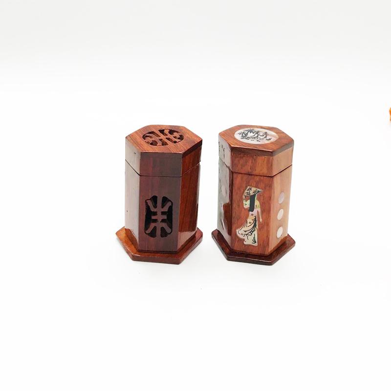 爪楊枝 ケース マホガニー 六角形 つまようじ ボックス 入れ物 容器 収納 蓋 無垢材 シンプル レトロ 中国風
