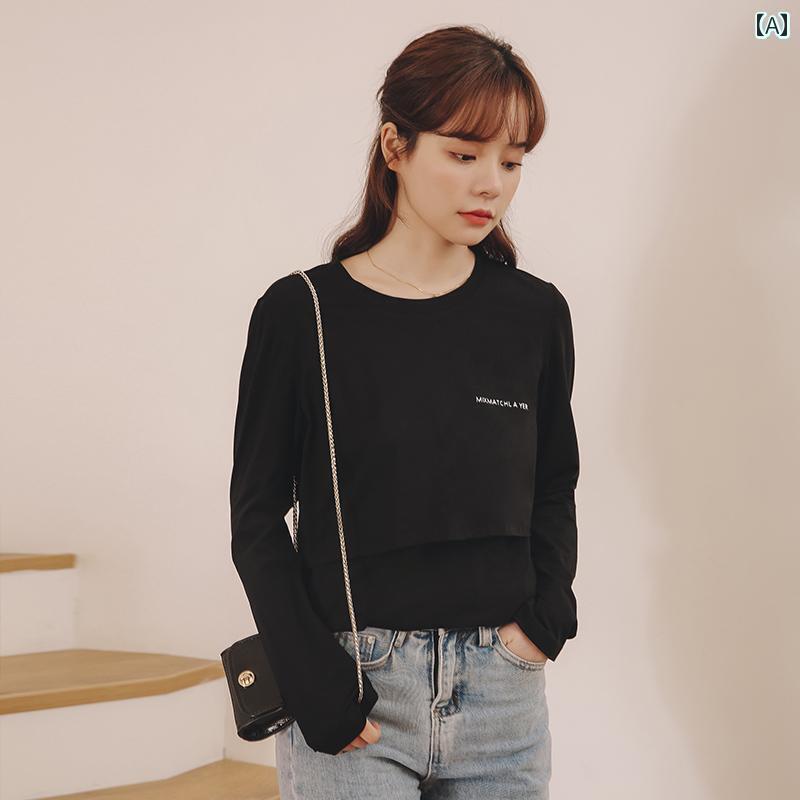 産後 用 授乳 服 ホット ママ 風 秋服 T シャツ 春秋 トップス 秋 長袖 外出 着 パジャマ