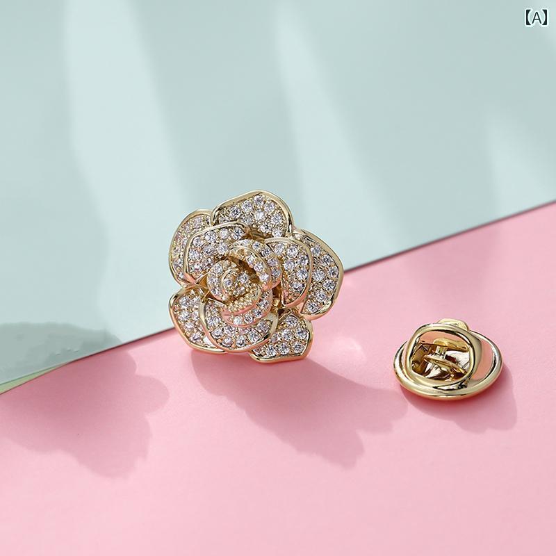 レディース 夏 アクセサリー ブローチ おしゃれ 上品 フォーマル セレモニー ハイエンド ファッション コサージュ スーツ ローズ 露出 防止 胸 ボタン セーター 小さい 襟ピン