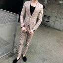 メンズ メンズ ファッション オールシーズン 韓国 チェック フラットカラー シングルブレスト セットアップ カジュアル スリム フィット