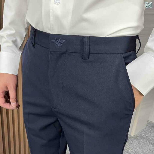 メンズ カジュアル パンツ スラックス 春 ネイビー 裾細 スリムフィット スーツ ハイエンド 落下 ストレッチ ビジネス ロング メンズ カジュアル パンツ スラックス 春 ネイビー 裾細 スリムフィット スーツ ハイエンド 落下 ストレッチ ビジネス ロング