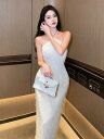 リゾート ファッション レディライク 小さめ ドレス お姫様 ホルターネック バックレス ストラップ ドレス フレンチ タッセル 魅惑 スリット ヒップ スカート ワンピース