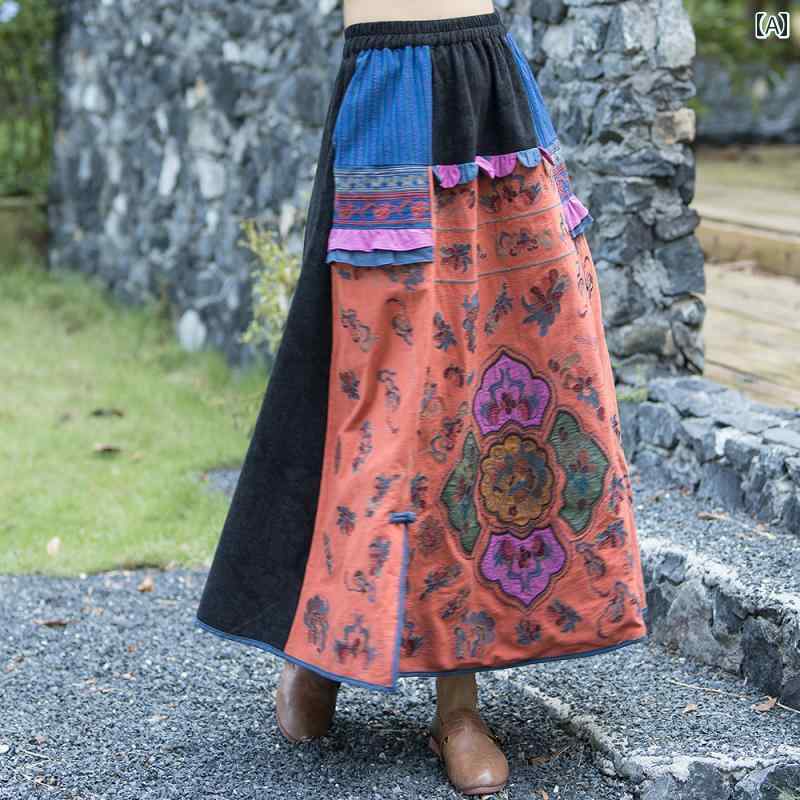 ボトムス スカート ロング ゴージャス チャイナ 刺繡 スリム フィット ロング 中国風 レトロ 漢服 かわいい 婦人服 清楚 春夏秋 レディース 小さめ レディース