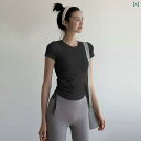 レディース 夏 フィットネス ウェア プロ 筋トレ ストレッチストレーニング 速乾 半袖 アウトドア ランニング T シャツ 巾着 ヨガ スポーツ トップス