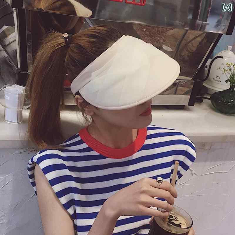 レディース 夏 サンバイザー 韓国 トップシェル 帽子 日焼け防止 バイザー ヘッド バンド 小顔効果 春(4)