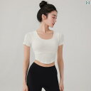 レディース 夏 フィットネス ウェア ヨガ 半袖 タイトフィット 背中 開いた ピラティス トレーニング 筋トレ ストレッチス 服 胸パッド付き ランニング ス...