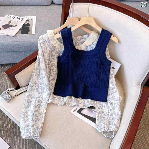 レディース 秋 レトロ ベスト ニット フリル 花柄 シフォンシャツ 爽やか レディース 秋 レトロ ベスト ニット フリル 花柄 シフォンシャツ 爽やか