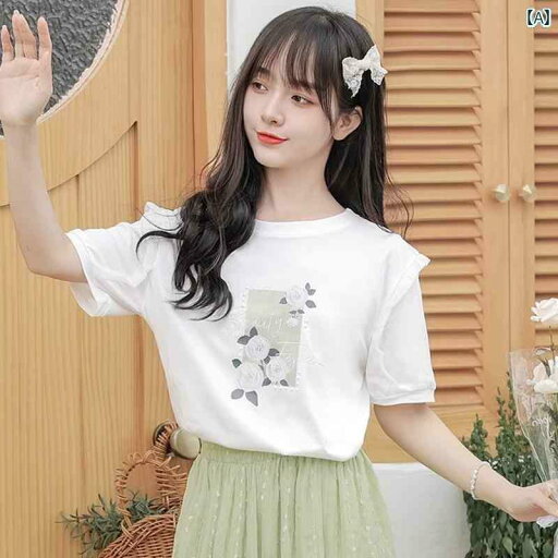 レディース 夏 ファッション パフスリーブ プリント T シャツ 女性 ガーリー スリム 半袖 トップス レディース 夏 ファッション パフスリーブ プリント T シャツ 女性 ガーリー スリム 半袖 トップス