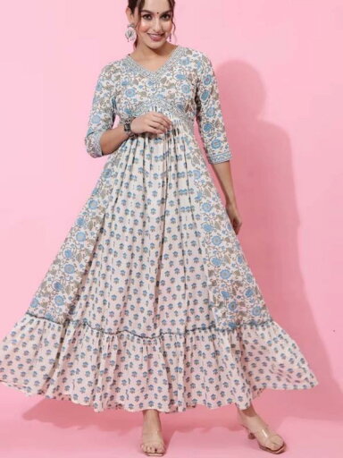 レディース エスニックファッション 民族衣装 インド カジュアル 綿 Vネック 花柄 スカート ロング プリント ブルー フレアスカート Aラインスカート インディアン レディース エスニックファッション 民族衣装 インド カジュアル 綿 Vネック 花柄 スカート ロング プリント ブルー フレアスカート Aラインスカート インディアン
