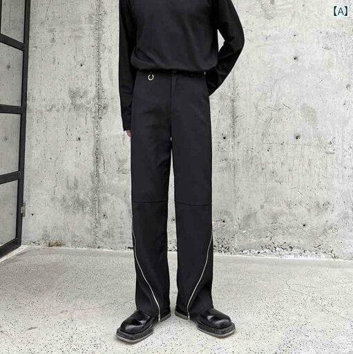 メンズ カジュアル パンツ ファッション おしゃれ 韓国 秋 足 ジッパー スリット ストレート ハイエンド メンズ カジュアル パンツ ファッション おしゃれ 韓国 秋 足 ジッパー スリット ストレート ハイエンド