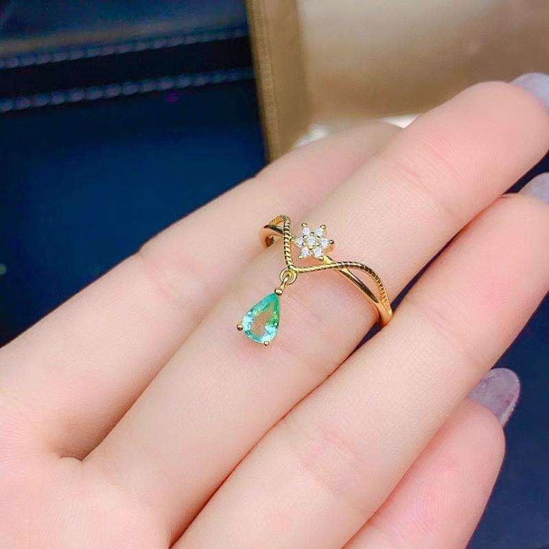 リング ウォーター ドロップ カラー トレジャー オリーブ グリーン クラウン オープン リング 指輪 レディース アクセサリー オールシーズン(4)