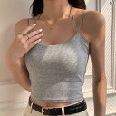 レディース 夏 キャミソール アメリカン スタイリッシュ ガール グレー ダブル ショルダーストラップ キャミソ 女性 美容 バック アウターウェア 胸パッド付き ショート へそ出し トップス