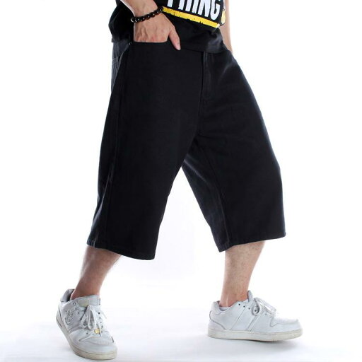 メンズ パンツ デニム バギー アメリカ レトロ ヒップ ホップ デニムショート クロップド 大きめ サイズ ブラック ミッド メンズ パンツ デニム バギー アメリカ レトロ ヒップ ホップ デニムショート クロップド 大きめ サイズ ブラック ミッド
