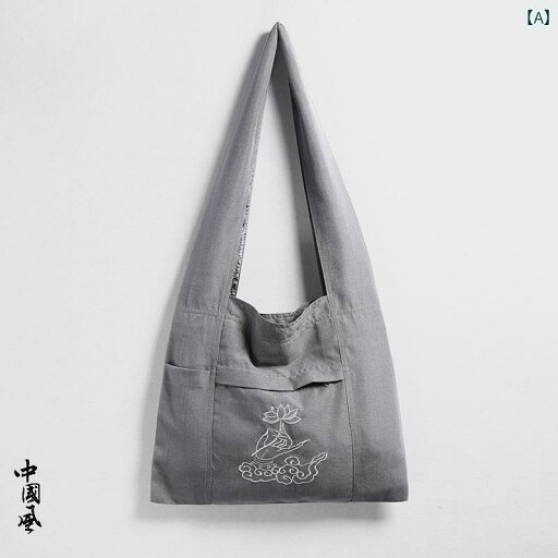 夏 ショルダーバッグ 中華風 キャンバス クロス ボディバッグ バック パック レトロ 在家 僧侶 ワンショルダー 瞑想 仏教 蓮 刺繍 夏 ショルダーバッグ 中華風 キャンバス クロス ボディバッグ バック パック レトロ 在家 僧侶 ワンショルダー 瞑想 仏教 蓮 刺繍