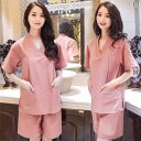 温泉 スーツ リラックス パジャマ 健康ランド 服 女性用 サウナ 綿 高級感 綿麻 カップル セット L サイズ 肥大 男性用